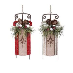 2 Assorted Vintage Style Old Fashioned Decorated Snow Sled Christmas Ornaments